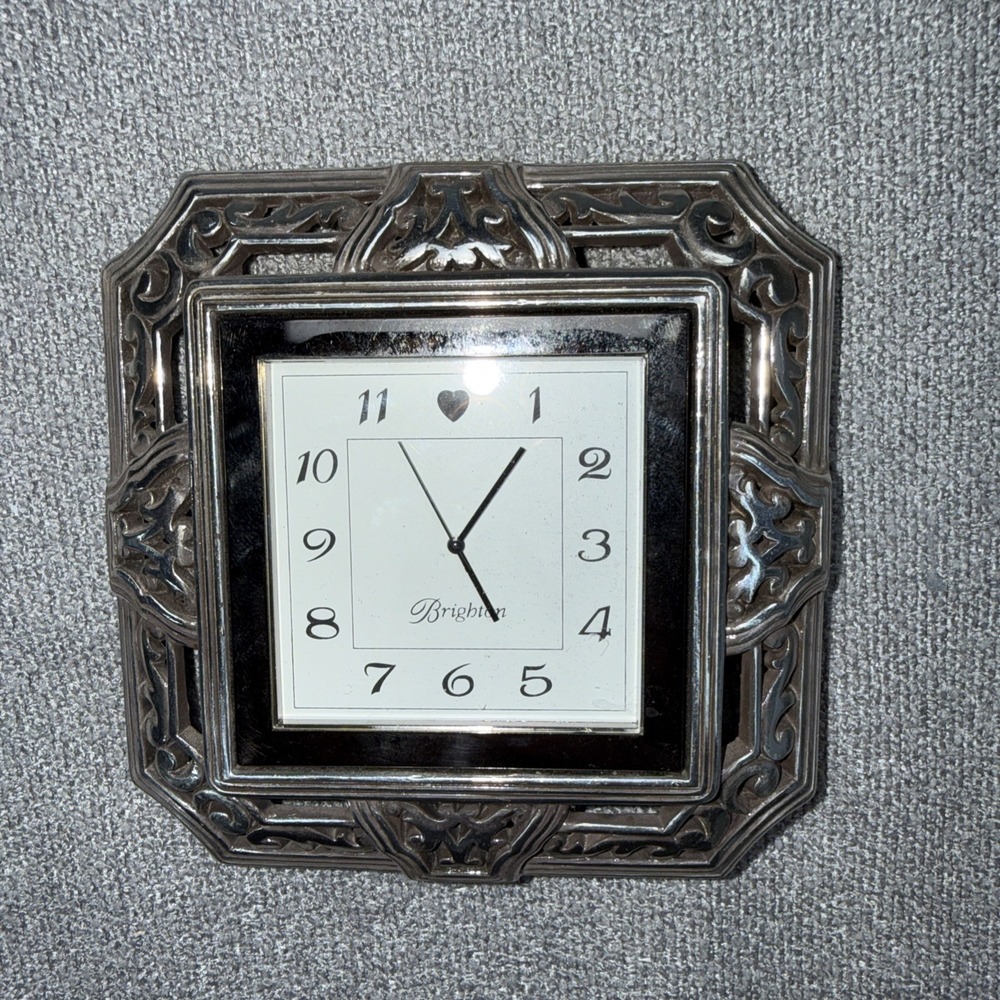Brighton Silver Plated Tango Square Desk Clock No Battery Travel 4"